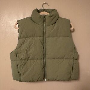 Divided Olive Quilted Puffer Vest